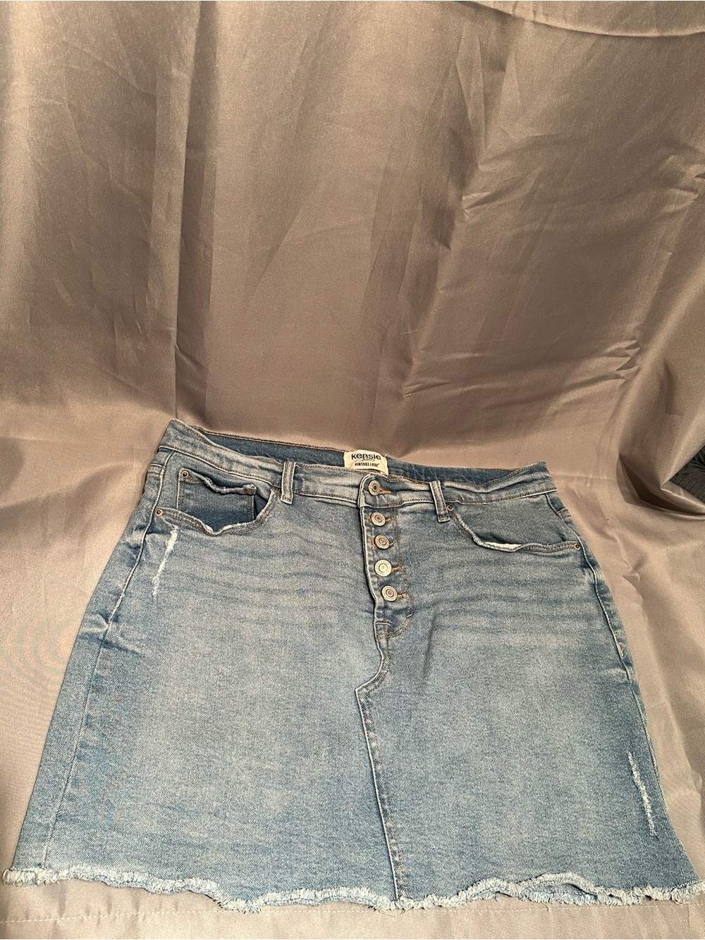 Kensie Light Blue Denim Skirt with Button Front